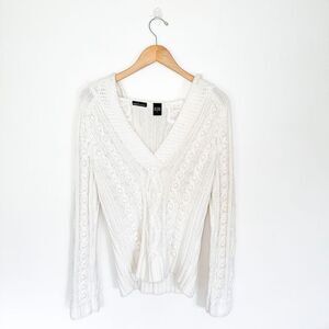 Moda International Women’s Y2K Girlies Cream Off White 3D Cable Knit PomPom Hood